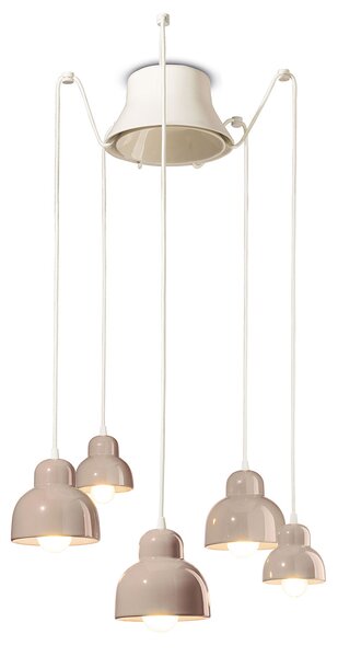Lampadario Vintage Decò Berimbau Ceramica Grigio Sabbia 3 Luci E27