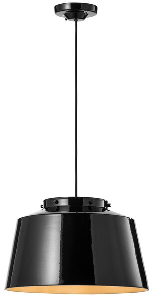 Lampadario Vintage 50'S Ferro E Ceramica Smaltato Nero 1 Luce E27 40Cm