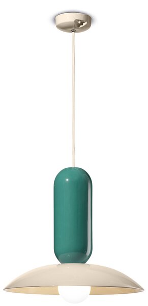 Lampadario Vintage Decò Pau Ceramica Crema E Turchese 1 Luce E27