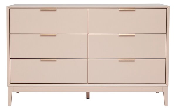 Comò rosa cipria e metallo dorato 6 cassetti L120 cm GIANA