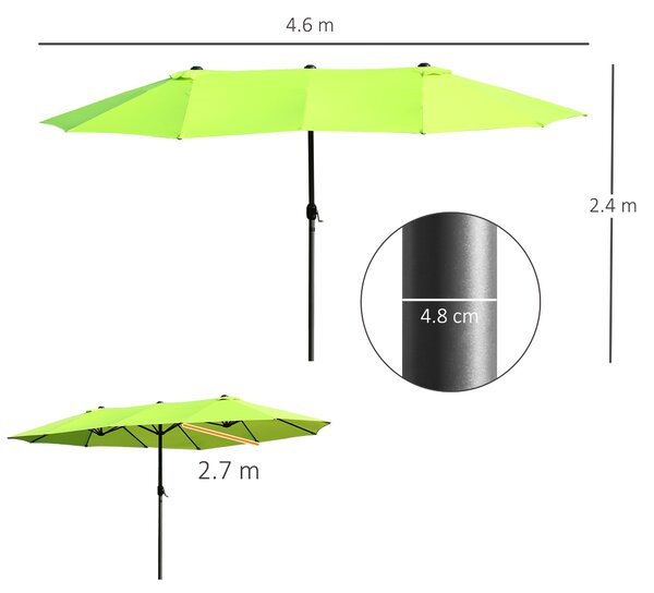Outsunny Ombrellone da Giardino Doppio con Apertura a Manovella, Acciaio e Poliestere, 460x270x240cm|Aosom