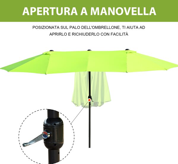 Outsunny Ombrellone da Giardino Doppio con Apertura a Manovella, Acciaio e Poliestere, 460x270x240cm|Aosom