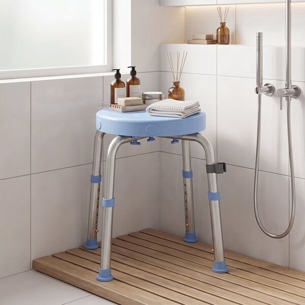 HOMCOM Sgabello da Doccia Girevole, 5 Altezza Regolabile, Antiscivolo, in Lega di Alluminio, Portata 136kg, Celeste | Aosom Italy