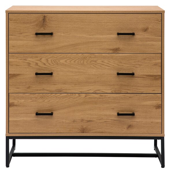 Comò 3 cassetti finitura legno chiaro rovere e metallo nero L100 cm LOVATO