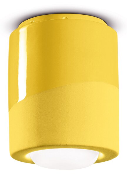 Plafoniera Piccola Vintage Decò Pi Ceramica Giallo Limone 1 Luce E27
