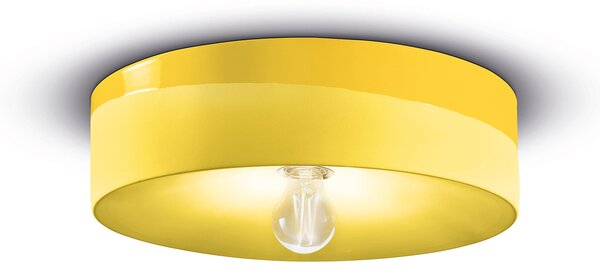 Plafoniera Grande Vintage Decò Pi Ceramica Giallo Limone 1 Luce E27