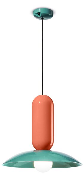 Lampadario Vintage Decò Pau Ceramica Turchese E Arancio Pokè 1 Luce E27