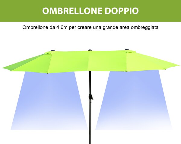 Outsunny Ombrellone da Giardino Doppio con Apertura a Manovella, Acciaio e Poliestere, 460x270x240cm|Aosom
