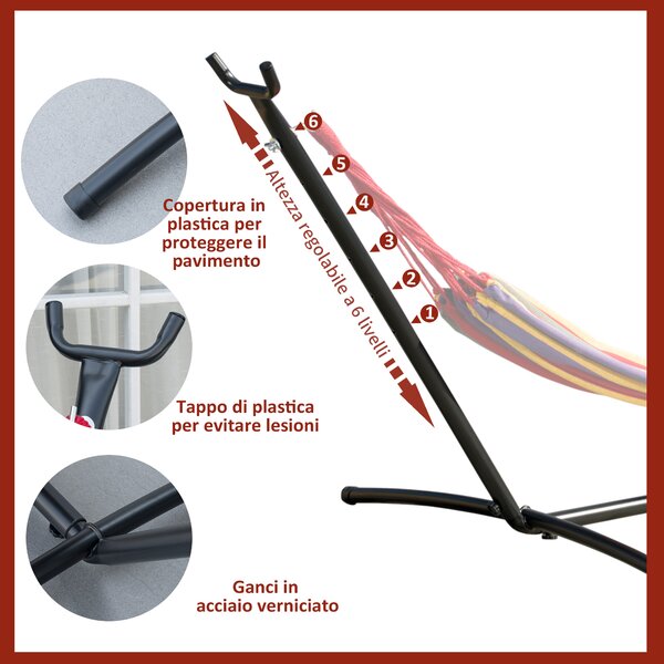 Outsunny Supporto per amaca da giardino,struttura amaca regolabile in metallo carico 120Kg, per esterno, 280x120x110cm, Nero | Aosom Italy