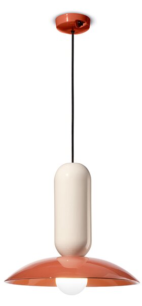 Lampadario Vintage Decò Pau Ceramica Arancio Pokè E Crema 1 Luce E27