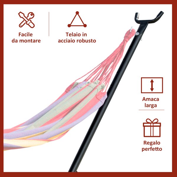 Outsunny Supporto per amaca da giardino,struttura amaca regolabile in metallo carico 120Kg, per esterno, 280x120x110cm, Nero | Aosom Italy