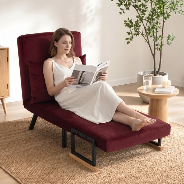HOMCOM Poltrona Letto Imbottita 3 in 1 con Schienale Reclinabile in 5 Posizioni e Cuscino, 63x73x81 cm, Rosso Vino | Aosom Italy