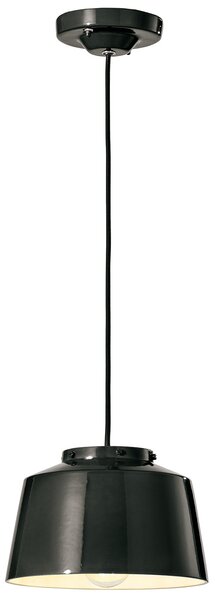 Lampadario Vintage 50'S Ferro E Ceramica Smaltato Nero 1 Luce E27 23Cm