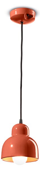 Lampadario Vintage Decò Berimbau Ceramica Arancio Pokè 1 Luce E27