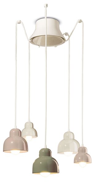 Lampadario Mix Vintage Decò Berimbau Ceramica 3 Luci E27