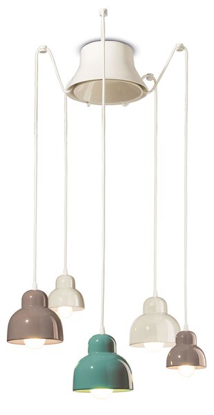 Lampadario Vintage Decò Berimbau Mix Ceramica 3 Luci E27
