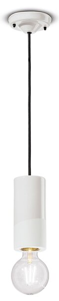 Sospensione Media Vintage Decò Pi Ceramica Bianco Grezzo 1 Luce E27
