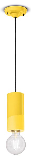 Sospensione Media Vintage Decò Pi Ceramica Giallo Limone 1 Luce E27
