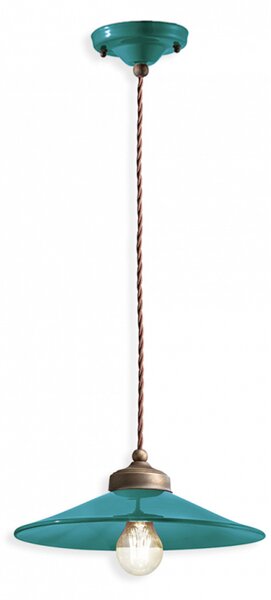 Lampadario Vintage Colors Ferro E Ceramica Verde Petrolio 1 Luce E27 30Cm