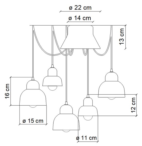 Lampadario Mix Vintage Decò Berimbau Ceramica 3 Luci E27