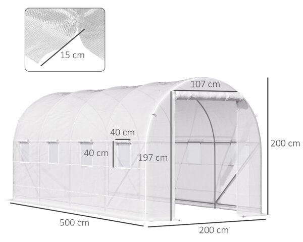 Outsunny Serra da Giardino a Tunnel 5x2x2m con Struttura in Acciaio e Telo in Polietilene, Bianco|Aosom