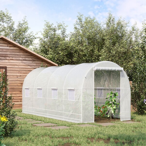 Outsunny Serra da Giardino a Tunnel 5x2x2m con Struttura in Acciaio e Telo in Polietilene, Bianco|Aosom