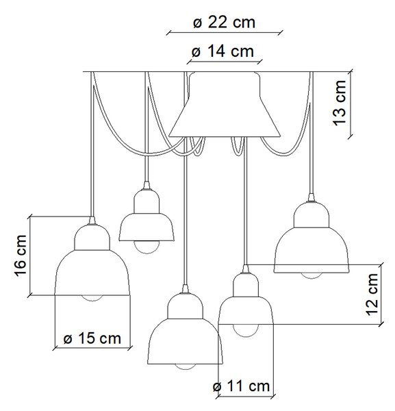 Lampadario Vintage Decò Berimbau Mix Ceramica 3 Luci E27