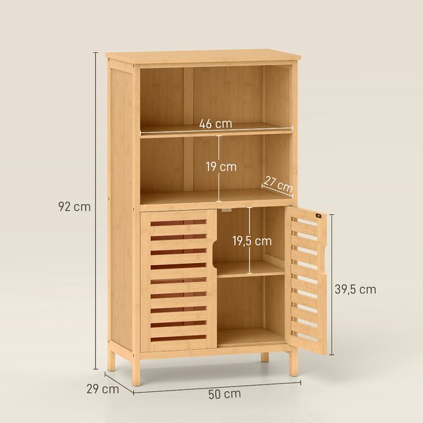 Kleankin Mobiletto Bagno Salvaspazio in Legno con Armadietto, 2 Ante e 2 Ripiani Aperti, 50x29x92 cm | Aosom Italy