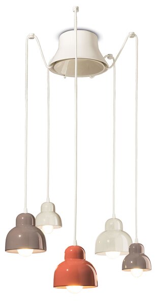 Lampadario Finitura Mix Vintage Decò Berimbau Ceramica 3 Luci E27