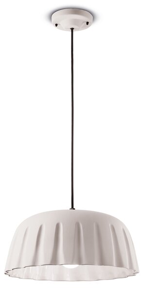 Sospensione Grande Vintage Decò Madame Gres Ceramica Bianco Naturale 1 Luce E27