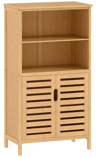 Kleankin Mobiletto Bagno Salvaspazio in Legno con Armadietto, 2 Ante e 2 Ripiani Aperti, 50x29x92 cm | Aosom Italy