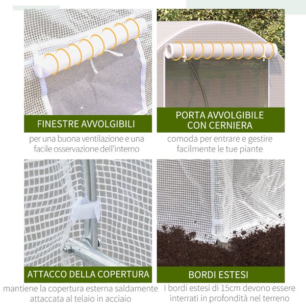 Outsunny Serra da Giardino a Tunnel 5x2x2m con Struttura in Acciaio e Telo in Polietilene, Bianco|Aosom