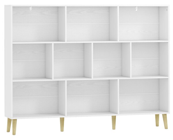 HOMCOM Libreria a 10 cubi con 3 ripiani e gambe in legno massello, bianco effetto legno | Aosom Italy