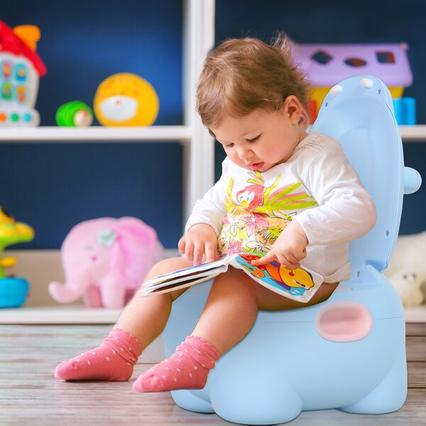 Homcom Vasino Per Bambini dai 6-48 Mesi Antiscivolo Ippopotamo Toilette per Bimbi Blu 40 x 30 x 23cm|Aosom