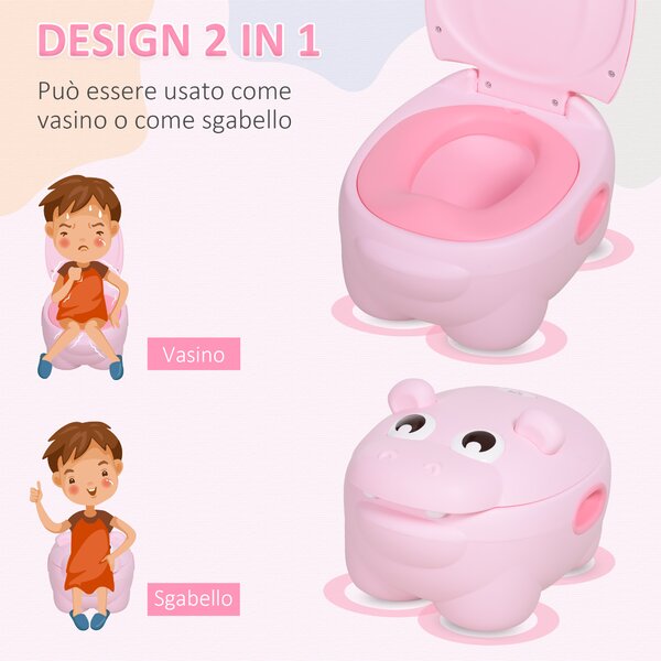 Homcom Vasino Per Bambini dai 6-48 Mesi Antiscivolo Ippopotamo Toilette per Bimbi Rosa 40 x 30 x 23cm|Aosom