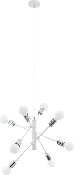 Lampadario Industrial Gradoli 8 Luci Acciaio Bianco E Cromo