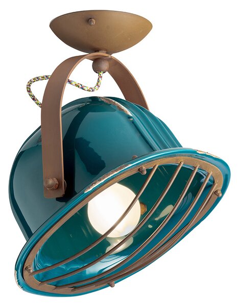 Plafoniera Vintage Industrial Ferro E Ceramica Verde 1 Luce E27