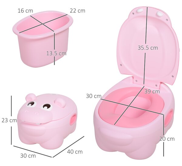 Homcom Vasino Per Bambini dai 6-48 Mesi Antiscivolo Ippopotamo Toilette per Bimbi Rosa 40 x 30 x 23cm|Aosom