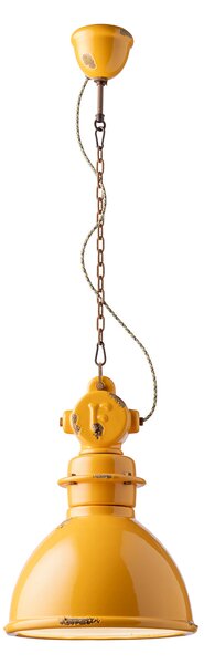 Lampadario Industrial Ferro E Ceramica Vintage Giallo 1 Luce E27