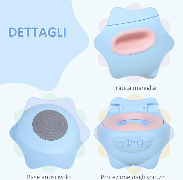 Homcom Vasino Per Bambini dai 6-48 Mesi Antiscivolo Ippopotamo Toilette per Bimbi Blu 40 x 30 x 23cm|Aosom