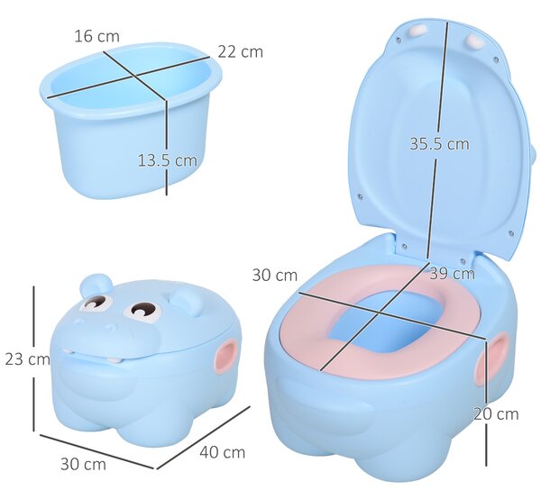 Homcom Vasino Per Bambini dai 6-48 Mesi Antiscivolo Ippopotamo Toilette per Bimbi Blu 40 x 30 x 23cm|Aosom