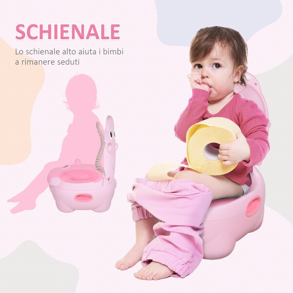 Homcom Vasino Per Bambini dai 6-48 Mesi Antiscivolo Ippopotamo Toilette per Bimbi Rosa 40 x 30 x 23cm|Aosom