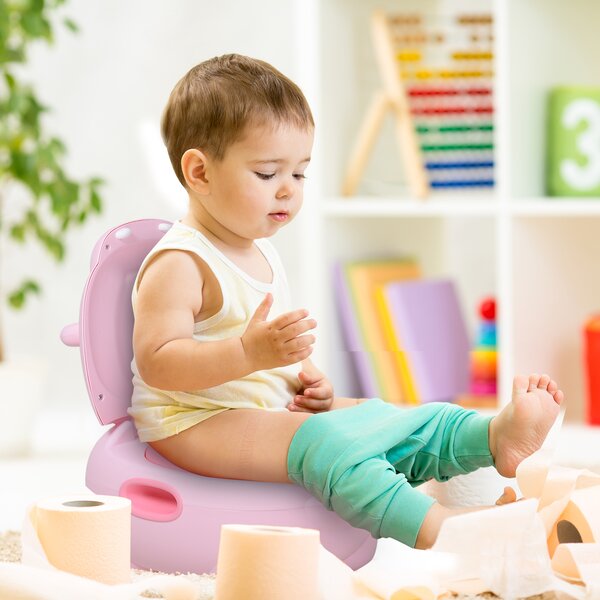 Homcom Vasino Per Bambini dai 6-48 Mesi Antiscivolo Ippopotamo Toilette per Bimbi Rosa 40 x 30 x 23cm|Aosom