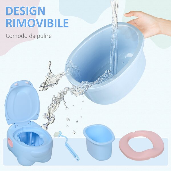 Homcom Vasino Per Bambini dai 6-48 Mesi Antiscivolo Ippopotamo Toilette per Bimbi Blu 40 x 30 x 23cm|Aosom