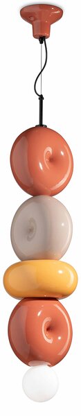 Sospensione Vintage Decò Bumbum 4 Elementi Ceramica Gialla Arancio Grigio E27