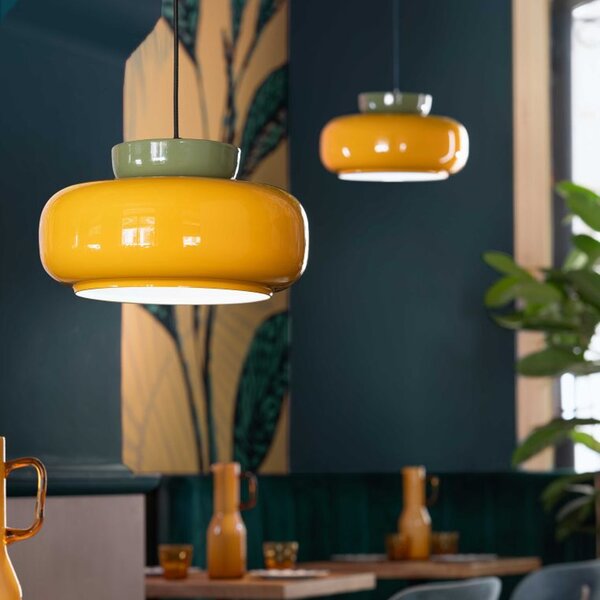 Sospensione Vintage Decò Maracana Ceramica-Vetro Giallo-Verde 1 Luce E27