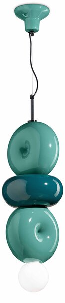 Sospensione Vintage Decò Bumbum 3 Elementi Ceramica Turchese E Verde 1 Luce E27