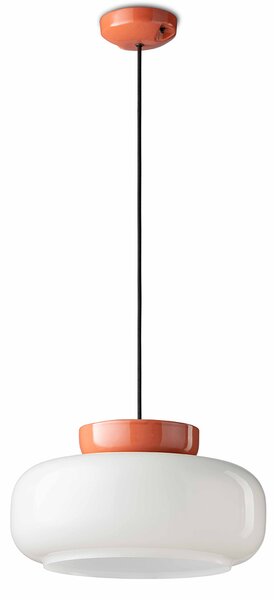 Sospensione Vintage Decò Maracana Vetro-Ceramica Bianco-Arancio 1 Luce E27