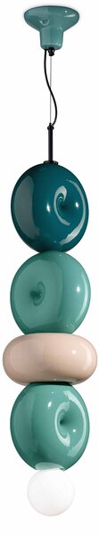 Sospensione Vintage Decò Bumbum 4 Elementi Ceramica Turchese Verde Grigio E27