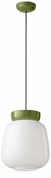 Sospensione Vintage Piccola Decò Corcovado Ceramica-Vetro Bianco-Verde E27